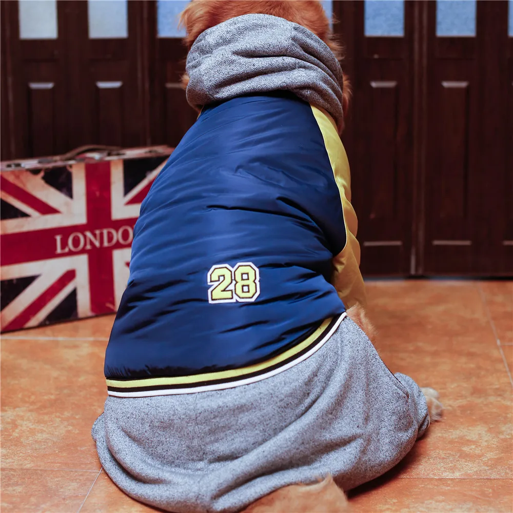 Теплая зимняя одежда для собак, Рождественская одежда для средних и больших собак, супер теплая куртка с капюшоном для собак, хлопковое пальто, комбинезон для домашних животных, одежда - Цвет: blue winter dog clot