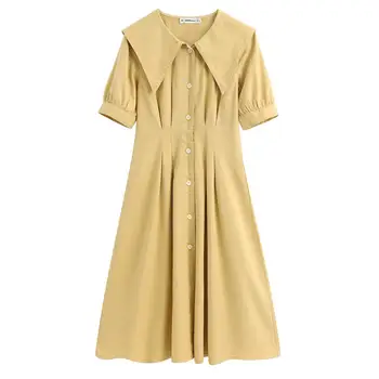 

2020 z new fashion brand summer Dress A-line Casual Summer Polyester Turn-down Collar Short Solid Natural