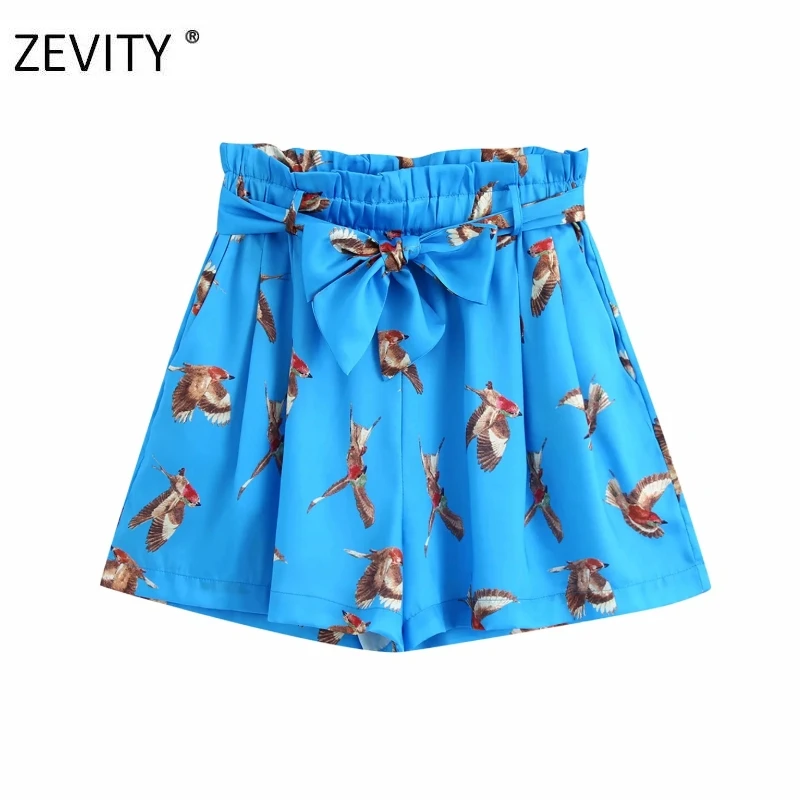 Женские винтажные шорты Zevity с карманами и принтом птиц женские шикарные бантом