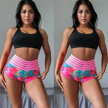 Для женщин сексуальный Фитнес цветочные шорты для йоги элегантный Высокая Талия спортивные шорты для бега Короткие Цветочные тренировки с поясом облегающие Танцы плотный спортивная одежда