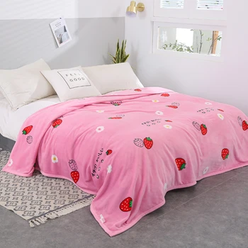 

Strawberry blankets quilts twin full queen king adult blankets soft Throw Flannel fruit blankets on Bed/car/sofa pink kids rugs