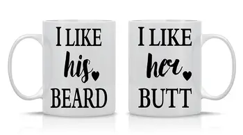 

I Like His Beard, I Like Her Butt Couples Mug - Funny Couple Mug - (2) 11OZ Coffee Mug - Mugs For couples