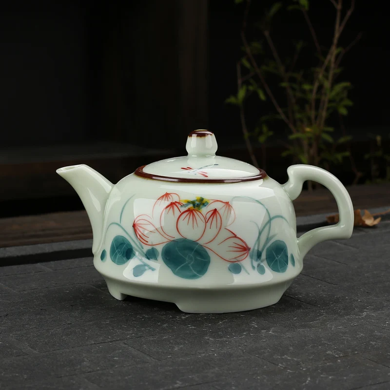 Расписанный вручную керамический чайный горшок кунг-фу, керамический чайный сервиз из целадона, чайный сервиз Кунг-фу, Одноцветный чайный сервиз, ручная роспись, чайный сервиз, горшок 175 мл - Цвет: A