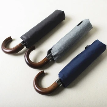 

Fully Automatic Wooden Handle Umbrella Rain Women Floding Anti UV Umbrella Men Windproof Luxury Arts Rain Umbrellas QZH184