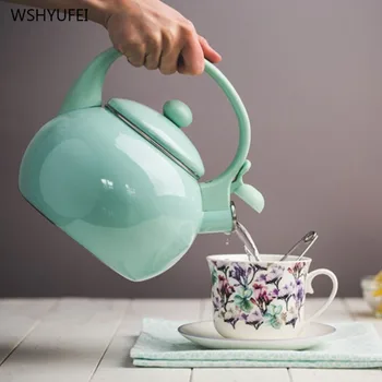

Enamel Teapot Kettle Home Gas Induction Cooker Thicken Enamel Pot kitchen Whistling Kettle Water Carafe Flat bottom kettle 2.2L