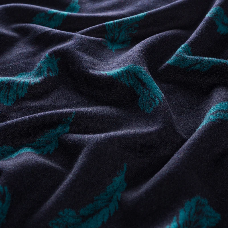 Autumn and winter wool fabric knitted velvet fabric high-end custom fashion material jacquard dress feather print cloth