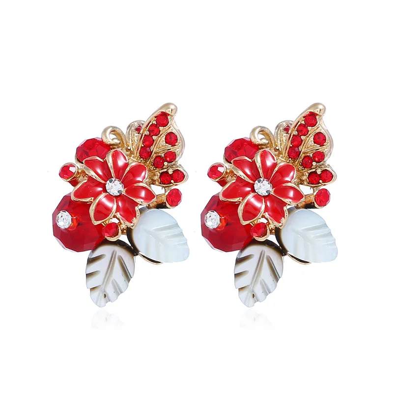 Source factory shell flower crystal ear nail female temperament simple sweet rose ornament Japanese Korean accessories | Украшения и
