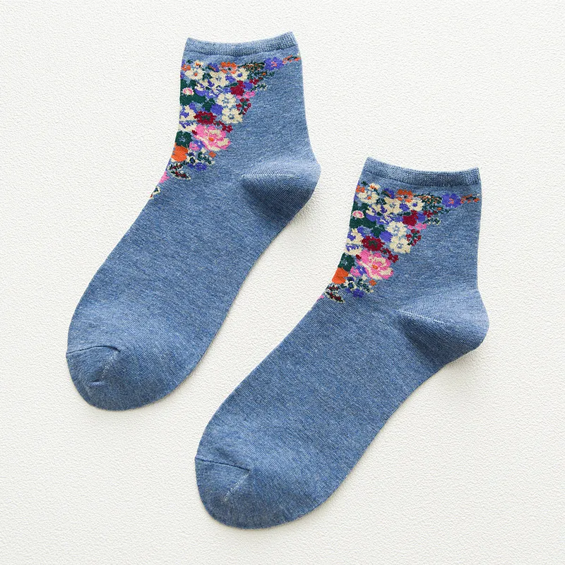 Jeseca/осенние корейские женские винтажные уличные носки в стиле Харадзюку милые носки для девочек с цветочным принтом в японском стиле для рождественских носков - Цвет: Blue