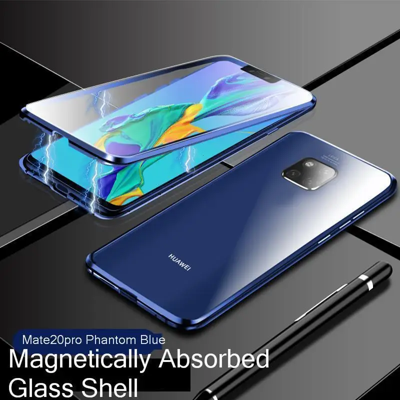 Роскошный Магнитный чехол для coque huawei mate 20x чехол Pro lite металлический бампер+ стеклянная крышка для huawei mate 20 p20 Pro Чехол 20Lite
