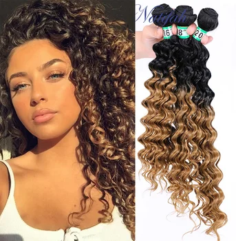 

Natifah Ombre Deep Wave Hair Bundles Synthetic Hair Weaving 161820Inch Double Drawn Hair Extension for Black Woman