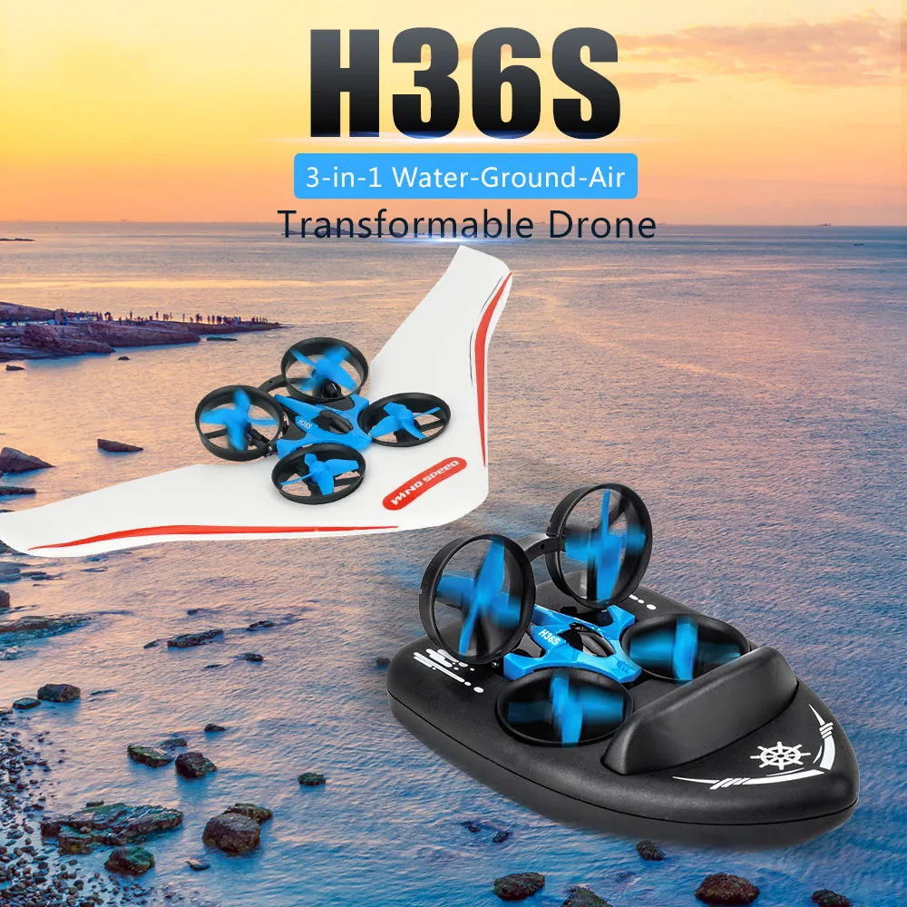 Dron cuadricóptero de control remoto 3 en 1 de 2,4G para niños y adultos, Mini helicóptero con modo de aire y agua, juguete para regalo de regreso con una sola tecla