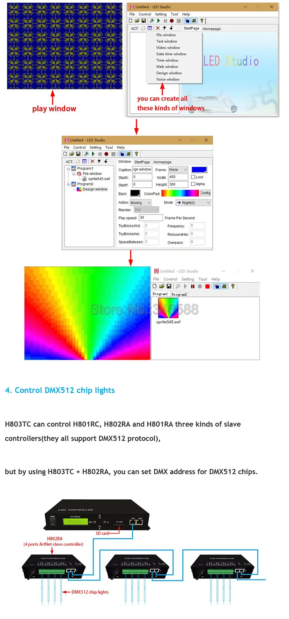 H803TC светодиодный онлайн/Автономный главный контроллер для пиксельных огней привод 170000 пикселей работает с H801RA или H801RC Slave контроллер