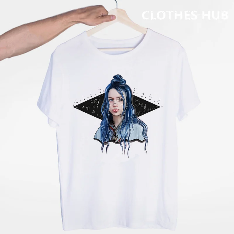 Billie Eilish футболка с круглым вырезом и короткими рукавами Летняя Повседневная модная футболка унисекс для мужчин и женщин - Цвет: Синий