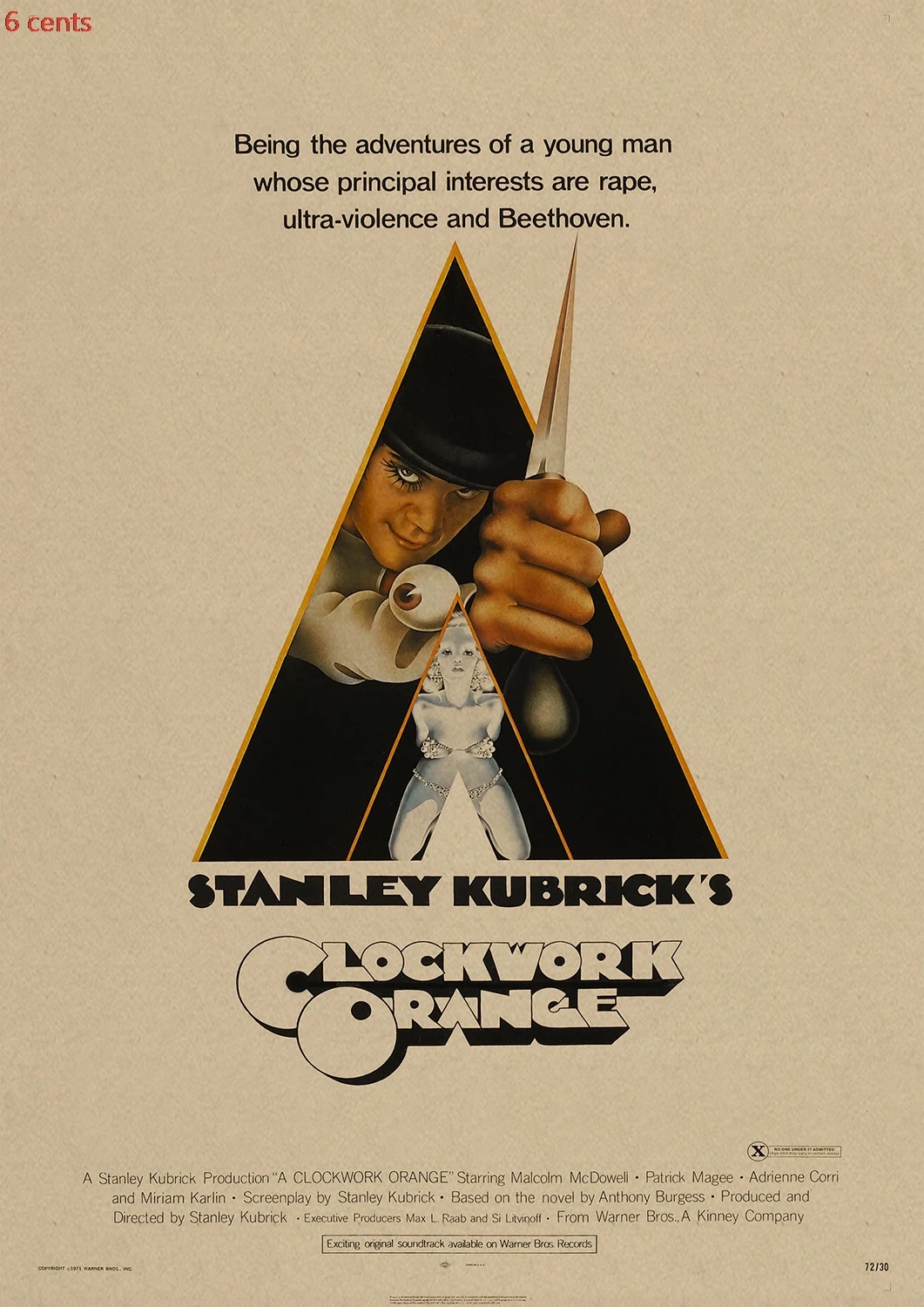 Kubrick серия кинофильма/«Заводной Апельсин»/2001 космический роуминг/постер фильма крафт-бумага плакат, плакат в стиле ретро