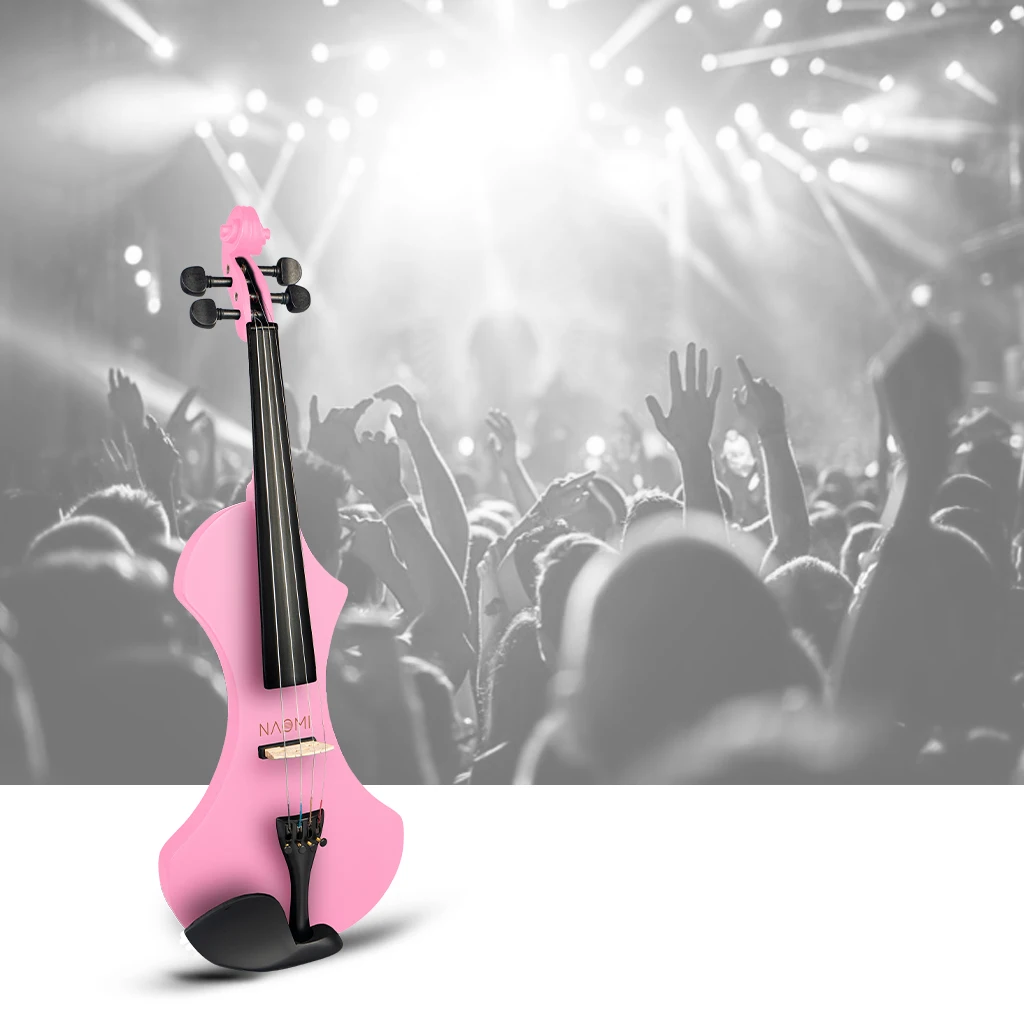 NAOMI Exquisite Pink Electric Violin 4/4 Set w/ Brazilwood Bow+Case+Bag+Rosin+Bridge+Tuner+Strings Gifts For Beginner Student