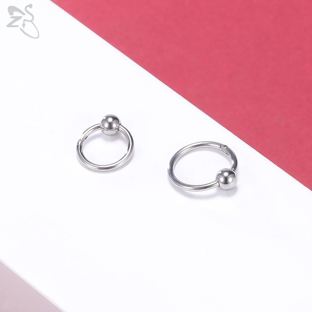 ZS 1 PC Round 316L Stainless Steel Nose Ring 16G Ball Septum Clicker 8/10MM Punk Rock Ear Helix Septum Rings Piercing  Jewelry