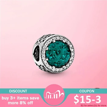 

New Sparkling Sea Green Charm 925 Sterling Silver CZ Radiant Cubic Zircon Charm Beads fit Bracelet DIY Jewelry Making Gift