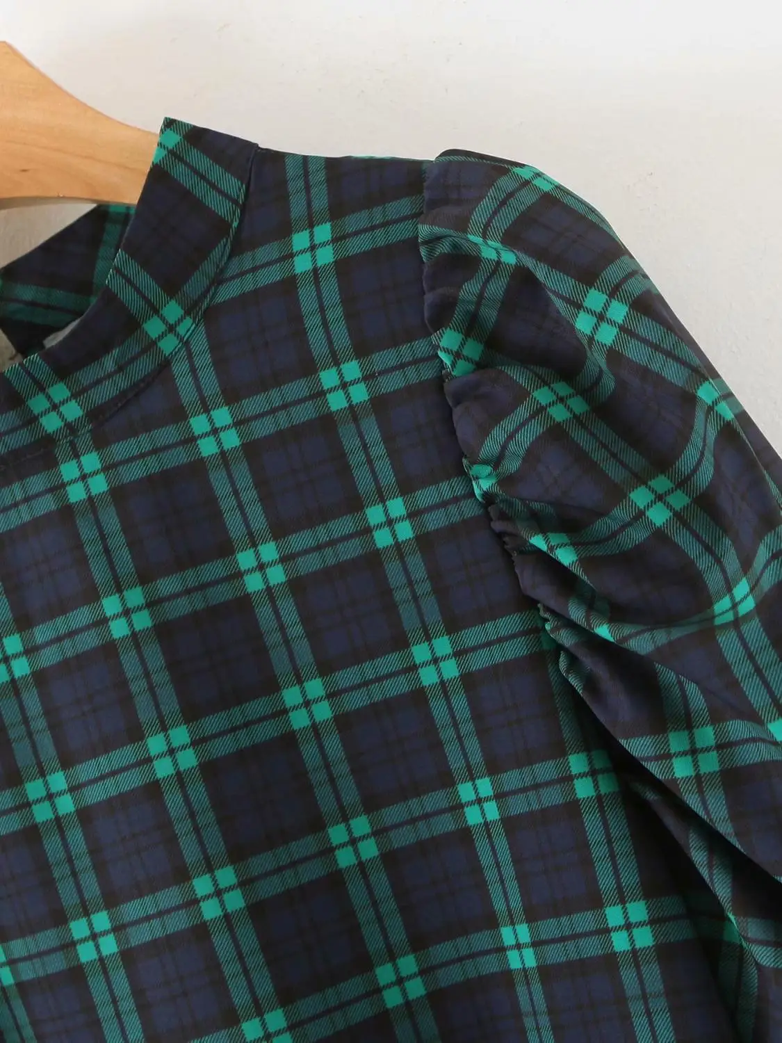 Новинка Женская винтажная зеленая клетчатая Повседневная Блузка с пышными