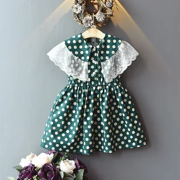 

Baby Girls Dresses 2020 Summer Dot Design Dress Doll Collar Ruffle Dress Beautiful Lace Trim Dress