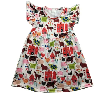 

Farm prints Girls' dresses kids wear clothing pearl sleeve baby children clothes