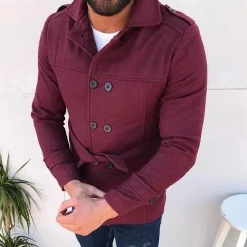 Зимняя мода для мужчин Abrigo Hombre, Приталенный кардиган, пальто, пальто, куртка, однотонная Длинная ветровка, одежда, Тренч, пальто, мужские топы - Цвет: wine red