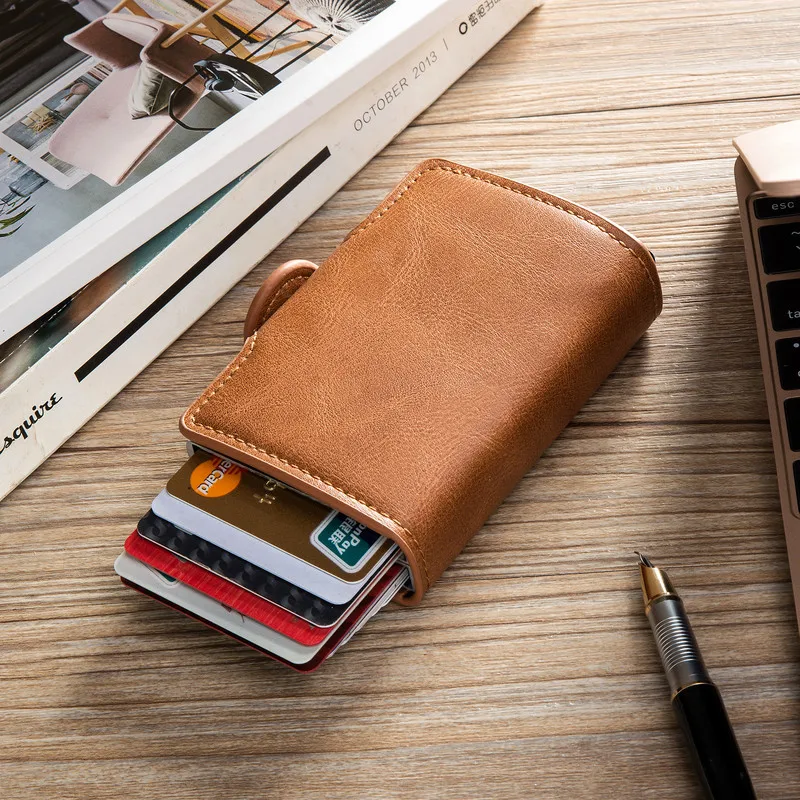 Bycobecy, двойные коробки, держатель для карт, RFID Блокировка, противоугонная, Смарт ID карта, чехол, высокое качество, из искусственной кожи, металлическая коробка для путешествий, Carteira