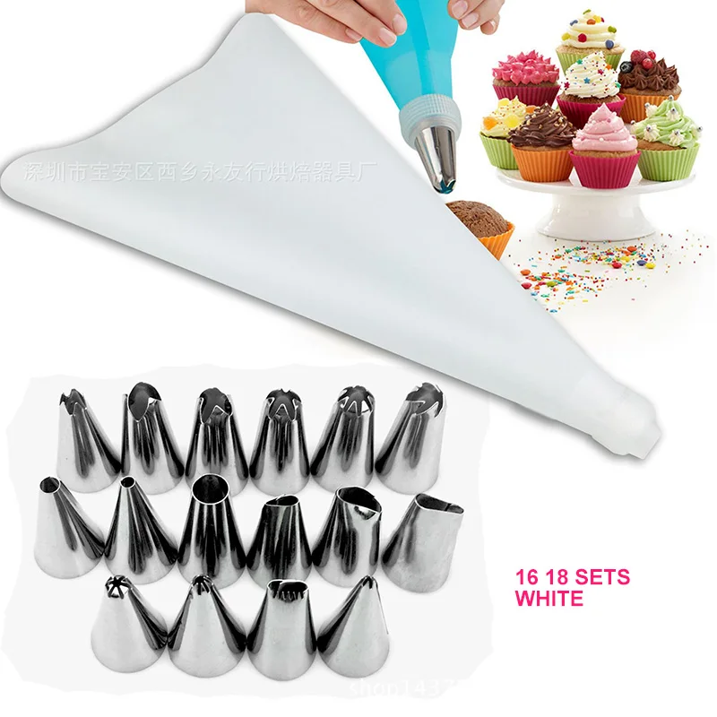 YIBO 18 шт./компл. силиконовые кондитерского мешка советы Кухня DIY 16 глазури трубопроводов сопла крем многоразовый кондитерский Сумки Украшение торта Формы для выпечки Инструменты