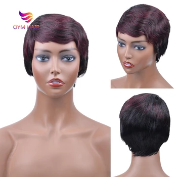 

OYM Short Straight Hair Wigs For Black Women Peruvian Remy Human Hair Wigs With Bangs Ombre Human Hair Short Wig