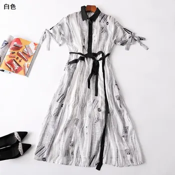 

New women s summer 117771 lapel half opened condole belt buckle plus long two woolly print dress with short sleeves