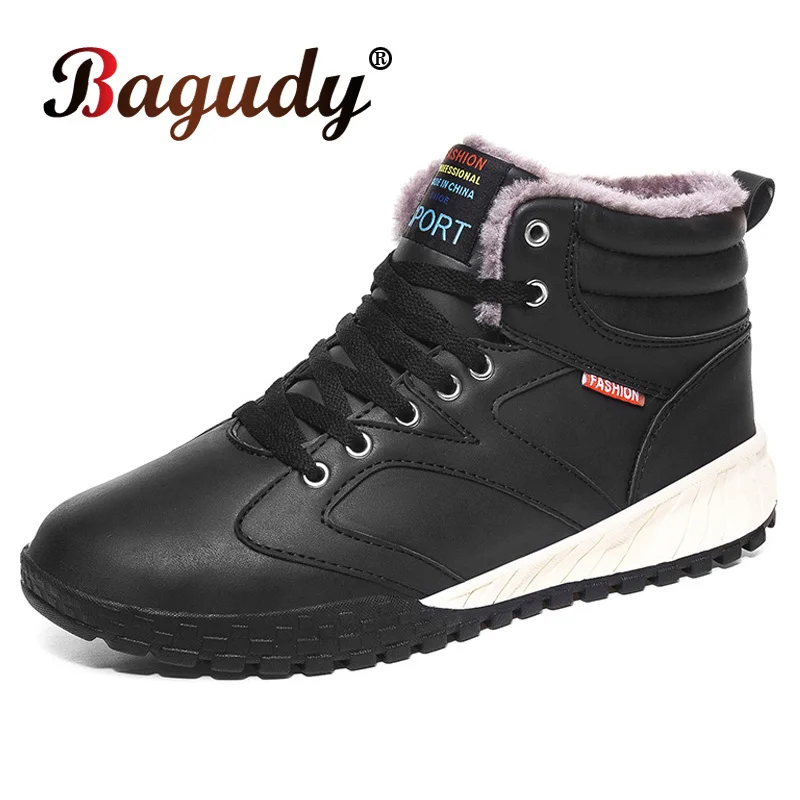 

Brand Winter Men Leather Boots Fashion Snow Boots Outdoor Casual Non-slip Waterproof Plush Warm Men Ankle Boots Winter Shoes 48