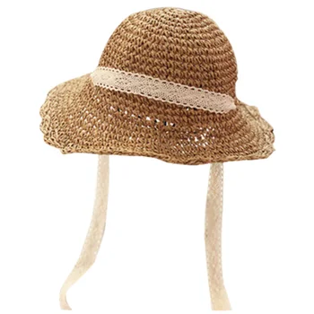 

Children'S Straw Hat Wide-Brimmed Hat Handmade Lace Folding Beach Hat Female Summer Hat Baby Chapeau Femme Parent-Child Cap