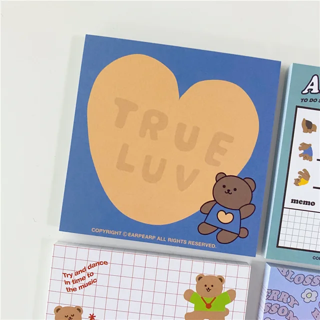 50 Sheets Cute Ins Bear Sticky Notes Loose Leaf Decoration Memo Pad Planner To Do List School Office Paper Notepad Stationery 1Pc 50 sheets E
