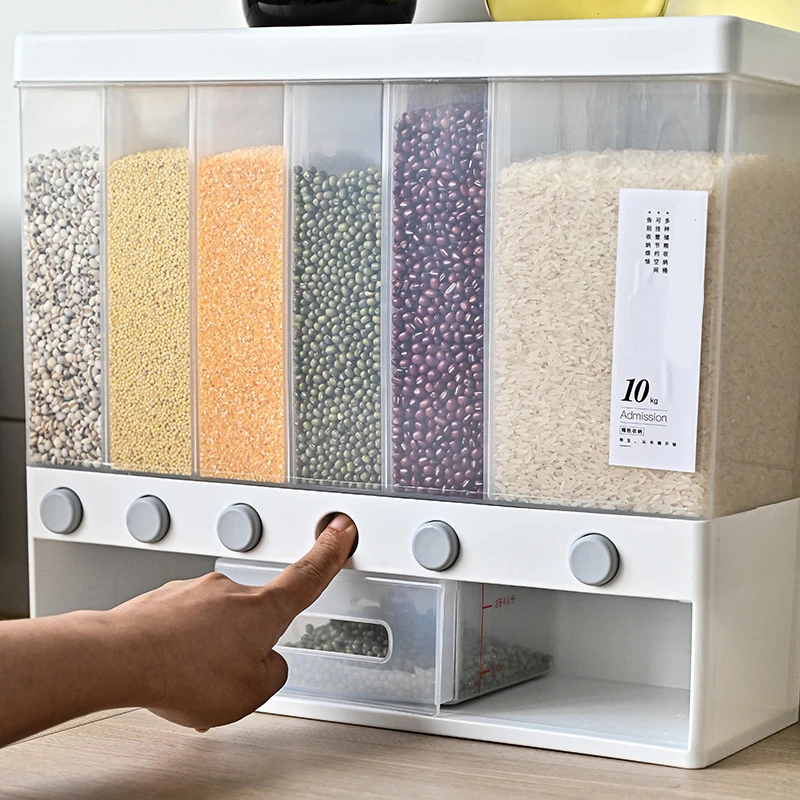 Sealed Cereal Dispenser Moisture Proof Automatic Rice Rack Wall Mounted Dry Food Splitter Bucket Kitchen Tools | Дом и сад