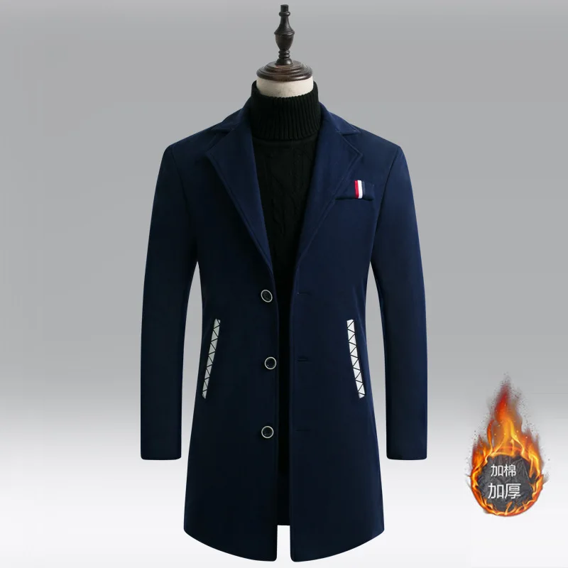 Новое пальто шерстяное длинное теплое Hombre мужские пальто толстые зимние осенние ветровки мужские модные деловые повседневные ветрозащитные термо - Цвет: Thick Navy