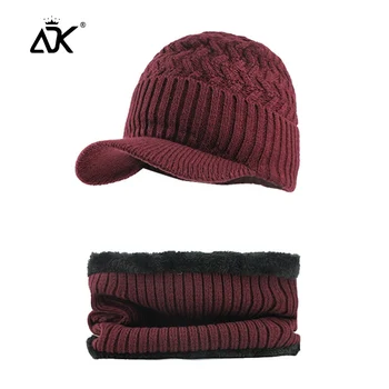 

Winter Hat Thick Knitted Scarf Set Thick Men Woman Ribbed Neckerchief Keep Warm Slouchy Beanie Soft Gorros