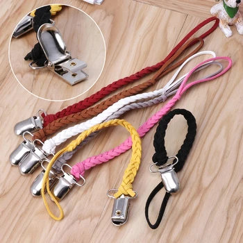 

Leather Pacifier Clip Chain Nipple Dummy Clip Pacifier Holder Braided Binky Clip E06F