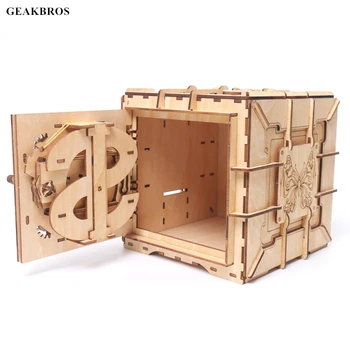 

Kids Wood Puzzles Password Box Toy 3D Stereo Assembly Cipher Hundred Treasure Box Mechanical Transmission Puzzle Block Baby Gift