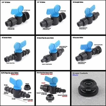 

2pcs 16mm PE Pipe Drip Irrigation Tape Hose Connectors Micro Irrigation Nut Lock Ball Valve Joints Hi-Quality Pipe Water Switch