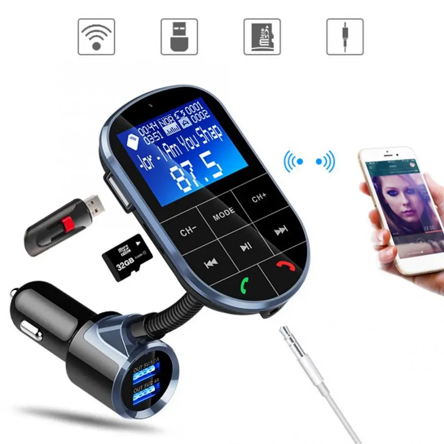 1.4in интеллигентая(ый) Bluetooth FM передатчик Автомобильный MP3-плеер руки Доступное зарядное устройство автомобильного аудио Автомобильные аксессуары 12 V-24 V