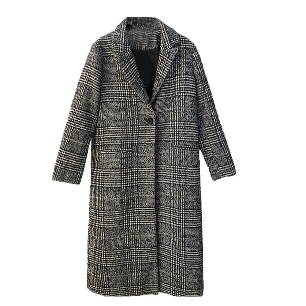 Женское зимнее шерстяное пальто с лацканами, женское теплое клетчатое шерстяное Женское пальто, офисное женское, винтажное длинное пальто, верхняя одежда#926 - Цвет: Черный