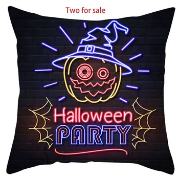 

2Pcs/Set Halloween Party Throw Pillow Case Neon Ghost Spiderweb Skull Pumpkin Logo Sign Printed Polyester Cushion Cover