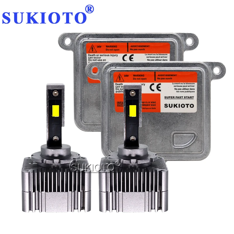 SUKIOTO 1 Set Super Vision LED D1S Headlight Kit 6000K White Error Free Canbus Car LED Light Bulb With D1S D3S Ballast Reactor