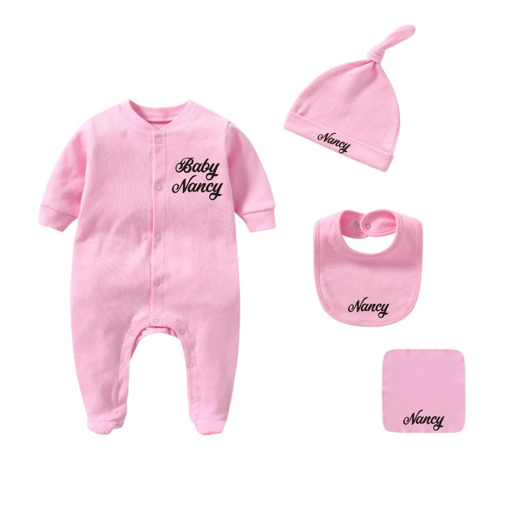 Traje de bebé personalizado con para nacido, ropa de regalo para Baby Shower, pelele + sombrero + Baberos + toalla, 4 piezas, trajes de algodón para recién nacido|Trajes iguales de - AliExpress