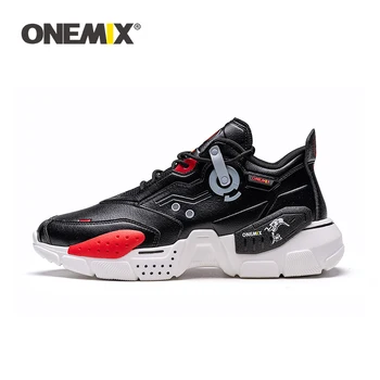 

ONEMIX 2020 New Arrival Winter Running Shoes for Men Leather Vamp Lace Up Women Paltform Shoes Walking Sneakers Chunky Dad Shoes