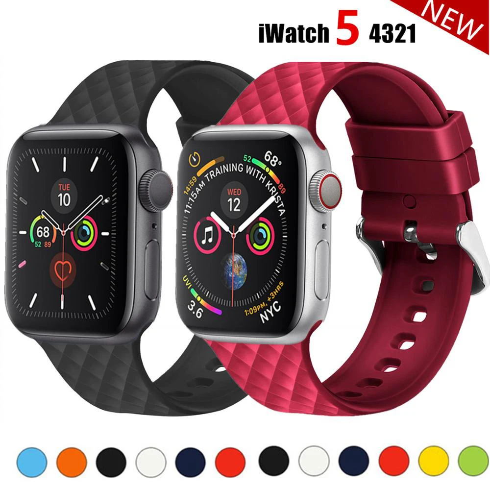 Ремешок силиконовый для Apple watch 5 band 44 мм 40 браслет iwatch 38 42 с ромбовидным узором 4 3 2 1
