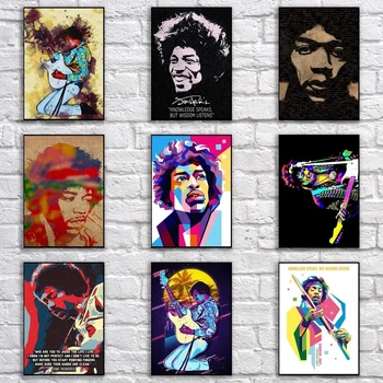 

Retro Jimi Hendrix Poster Fancy Rock Painting Electric Guitar God Wall Sticker for Coffee House Bar