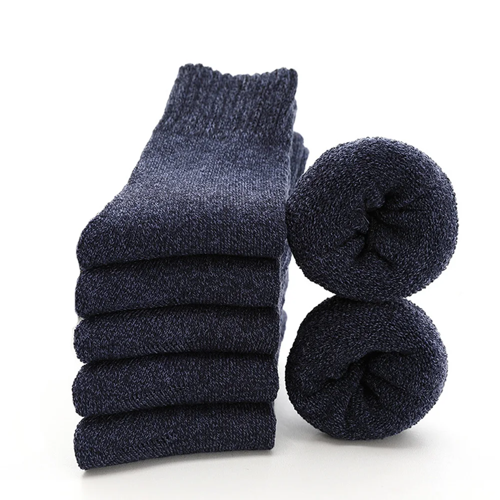 5 пар/уп. мужские повседневные теплые плотные носки Calcetines Hombre Мужские дышащие эластичные удобные мягкие носки для осени и зимы - Цвет: Тёмно-синий