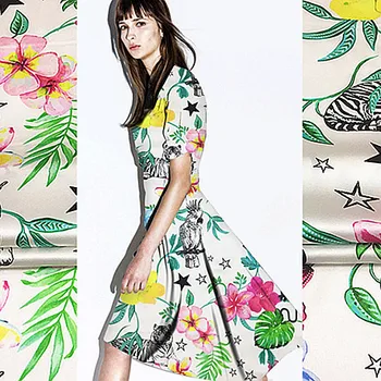 

140cm* 91cm 95% Mature Silk+5% Elasticity Fiber Satin Fabric Printed Clothing Design Dress Shirt T-shirt DIY Sewing Fabric