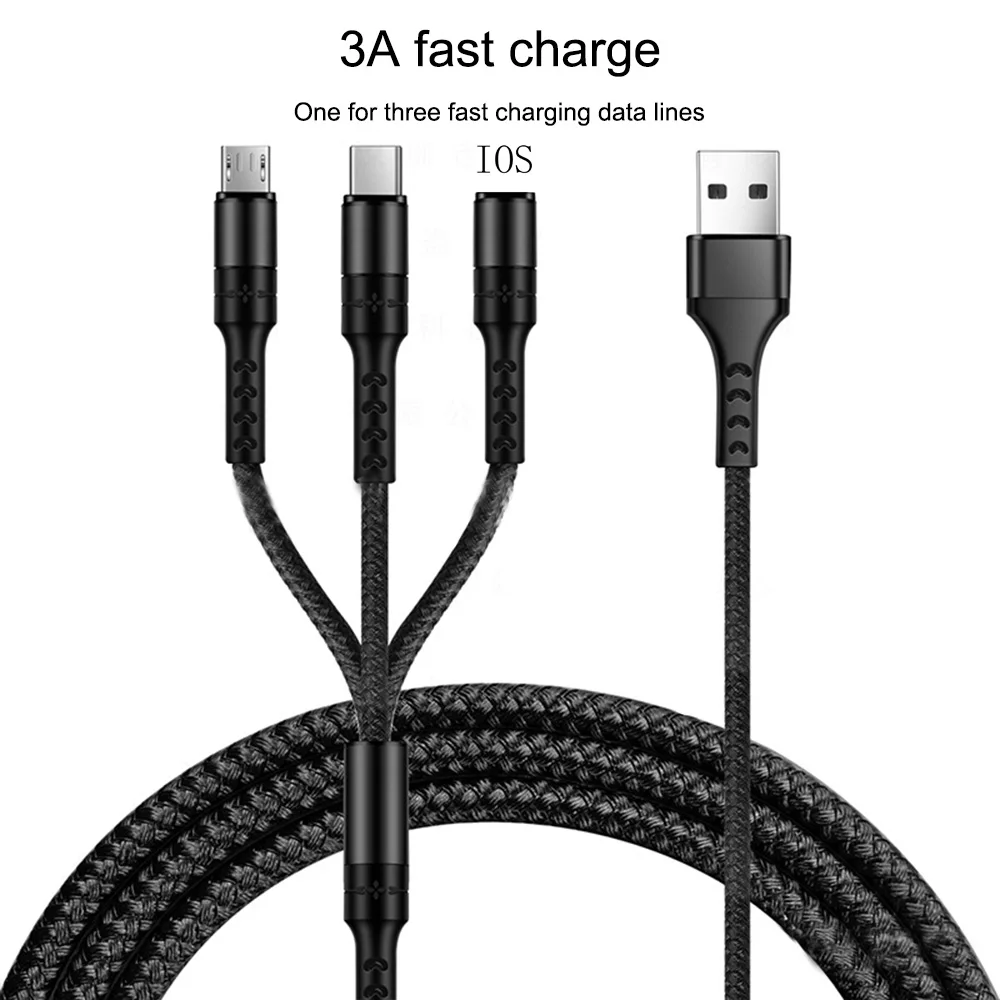 5A 3 в 1 USB кабель для быстрой зарядки для Android type C Apple для samsung Galaxy S9 Plus зарядный кабельный провод для Xiaomi mi9 huawei - Цвет: 3A black 3 in 1