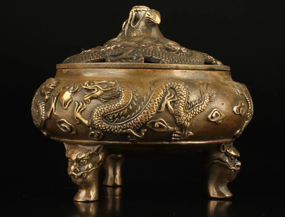 

11.4 cm * / Intage collect old handmade exquisite brass dragon censer